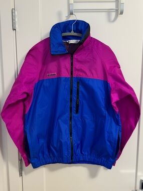 Columbia Blue and Pink Colorblock Windbreaker Jacket - size small